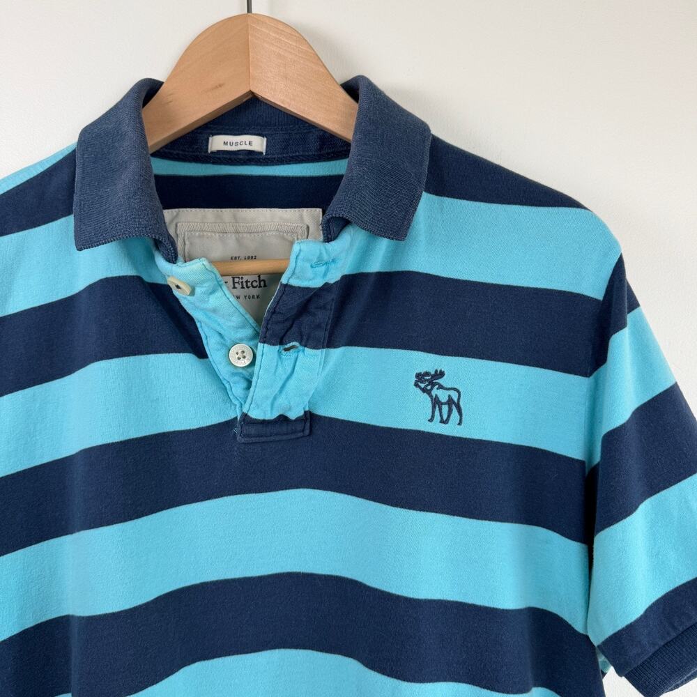 Abercrombie & Fitch Striped Polo Shirt Men XL Muscle Fit Cotton Blue Preppy Y2K